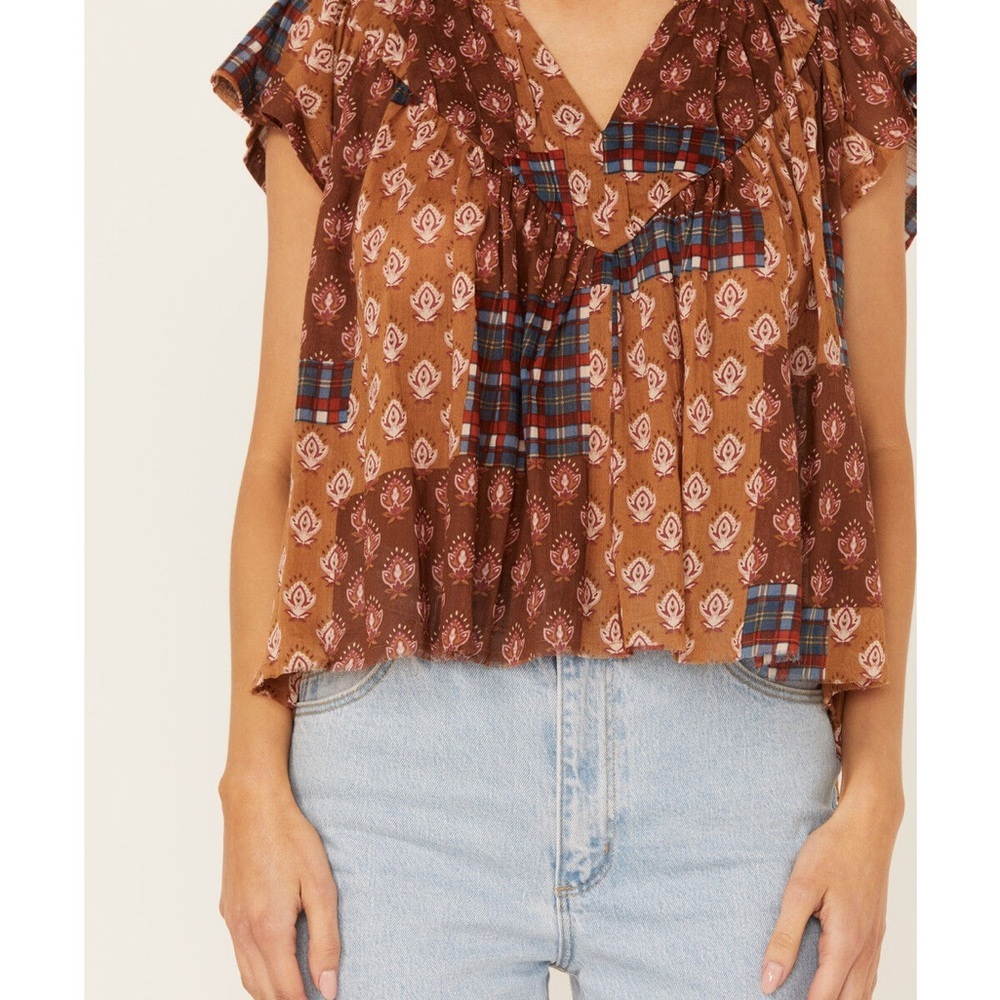 Chic Brown and Blue Women's Blouse